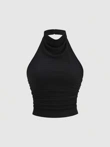 Sweetra 2 chiếc áo tank top nữ kiểu dáng thanh lịch, gợi cảm, cổ yếm, hở lưng, màu trơn, xanh lá cây/đen, thích hợp mặc đi làm, phong cách Y2K. - Nhiều màu - Xem 4