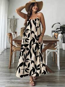 SHEIN VCAY Đầm hai dây in họa tiết mùa hè dáng rộng dành cho nữ cỡ lớn - Nhiều màu - Xem 5