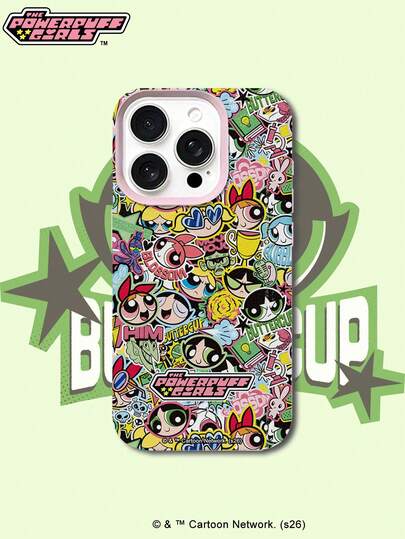 THE POWERPUFF GIRLS X SHEIN Ốp lưng điện thoại Powerpuff Girls đầy đủ hình dán nhiều màu sắc, viền hồng, chất liệu giả da, chống sốc, chống rơi, bảo vệ toàn diện cho iPhone 17promax 16 15 14 13 12 Pro Max Plus, phong cách Y2K Retro Aesthetic dễ thương nữ tính, thời trang cao cấp.