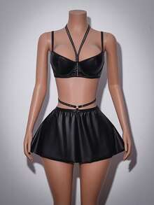 AltCore 2pcs Gothic Lingerie Set For Women Party Black Summer - Black - View 4