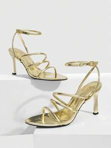 CUCCOO SZL Women's Adjustable Minimalist Maroon High Heel Sandals, For Casual Daily Wear Spring Shoes Spring Break Easter Prom Heels - Medium gold - View 1