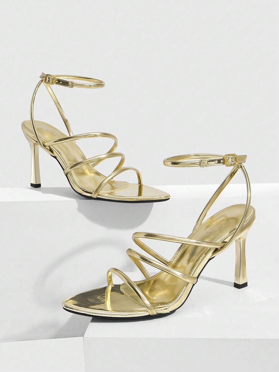 CUCCOO SZL Women's Adjustable Minimalist Maroon High Heel Sandals, For Casual Daily Wear Spring Shoes Spring Break Easter Prom Heels - Medium gold - View 1