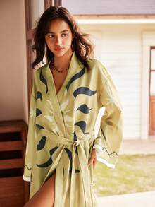 Lullawish Bohemian Style Casual Sun, Moon & Star Geometric Line Print Long Loose Robe For Women - Multicolor - View 6