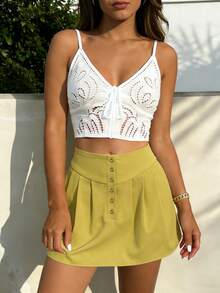 INAWLY Damen einfarbiger plissierter lässiger eleganter vielseitiger Minirock für Date Night, Urlaub und Ausflüge in Grün und Gelb für den Herbst - Grün - Übersicht 6