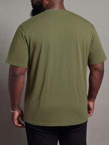 DRIVNCORE Camiseta casual de manga corta de cuello redondo de unicolor de talla grande para hombre, para el verano - Verde militar - Ver 2