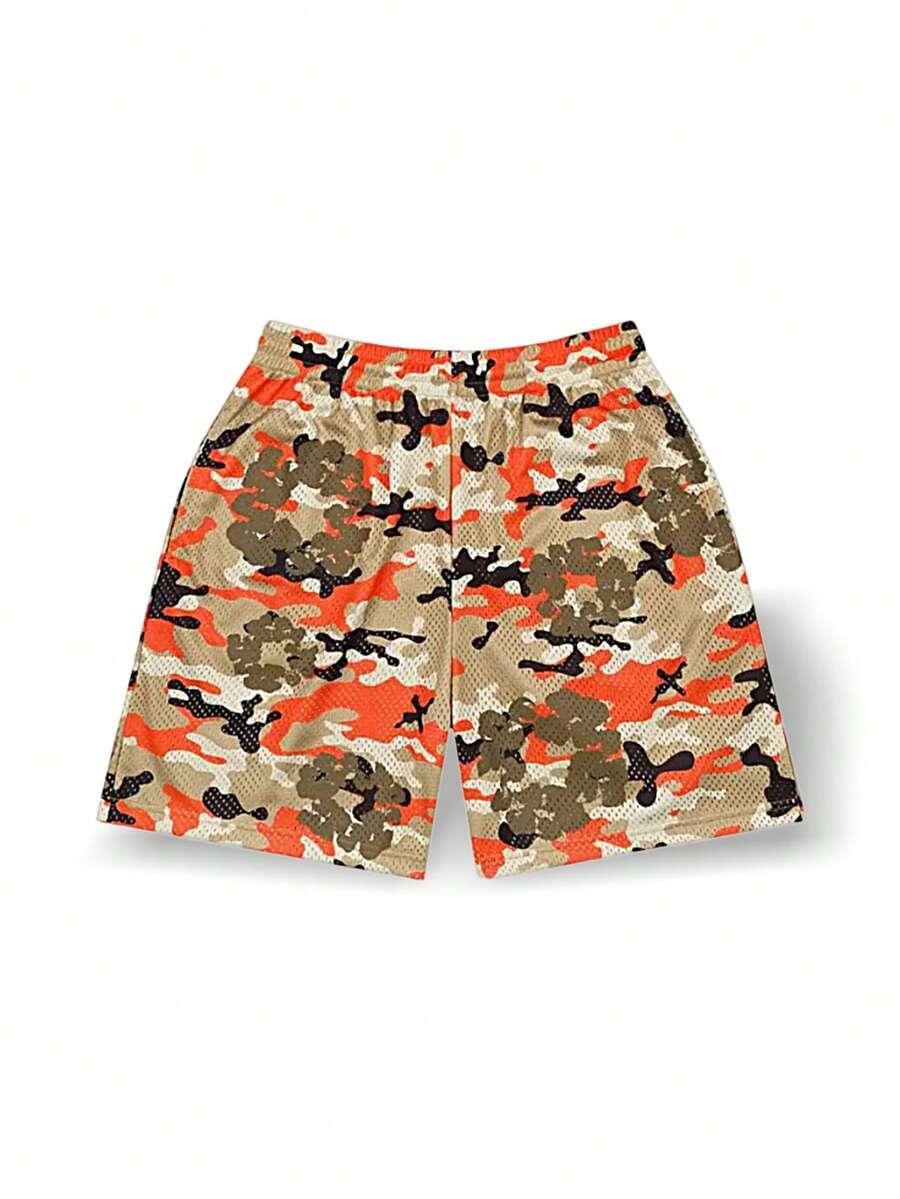 Sports Shorts Denim Tears Wreath Camo Sweat Absorption Breathable Lightweight Quick Dry Good Elasticity Easy To Wash Outdoor Men Orange Beige Dark Green SS25BRA10631959 - Màu cam / be / xanh lá cây đậm - Xem 1