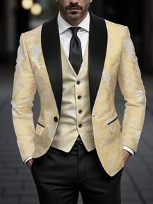Manfinity AFTRDRK Áo khoác vest nam tay dài, chất liệu jacquard, cài một hàng khuy, kiểu dáng thường ngày, đa năng. - Màu vàng - Xem 1