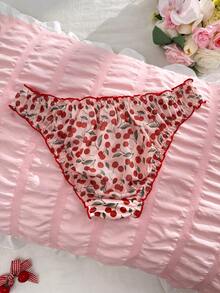 PetitDoll 1件甜樱桃印花网纱荷叶边比基尼内裤 - 彩色 - 查看 2