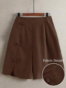 SHEIN JORESS Quần short nữ cỡ lớn màu trơn, kiểu dáng thường ngày, đa năng, thích hợp mặc hàng ngày, mùa hè. - Cà phê nâu - Xem 1