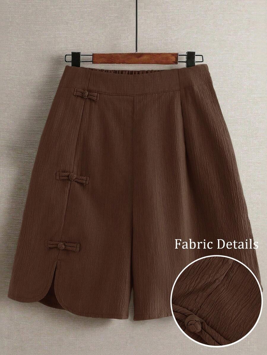 SHEIN JORESS Quần short nữ cỡ lớn màu trơn, kiểu dáng thường ngày, đa năng, thích hợp mặc hàng ngày, mùa hè. - Cà phê nâu - Xem 1