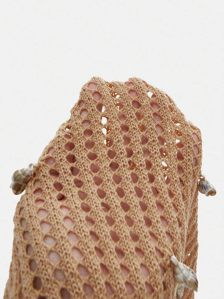 SHEIN Maija Women's Hollow Out Shell Decor Knitted Halter Neck Cover Up