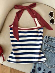 Resyla Top casual de cuello halter a rayas para el verano - Multicolor - Ver 2