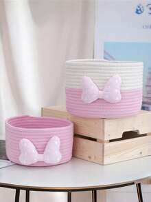 Cotton Rope Woven Desktop Storage Basket, Suitable For Organizing Toys, Snacks, Tissues, Candies, Stationery, Cosmetics, Etc., And Ideal For Home Use In Living Rooms, Bathrooms, Bedrooms, And Other Spaces To Tidy Up Clutter. - Pink - View 8