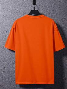 Lornexis Orange CHICAGO Print Plus Size T-Shirt, Gothic Letter Graphic Loose Fit Crew Neck Tee For Plus Size Men - Multicolor - View 2