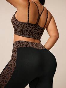 Rhythm Era Plus Size Seamless Leopard Print Camisole And Leggings Sports Set - Multicolor - View 3