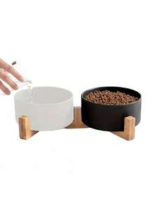 Ceramic Dual Bowl Pet Feeder Ergonomic Angled Design Non Slip Base Stable Dishwasher Cat Dog Water Food Set Black - multicolor - View 8