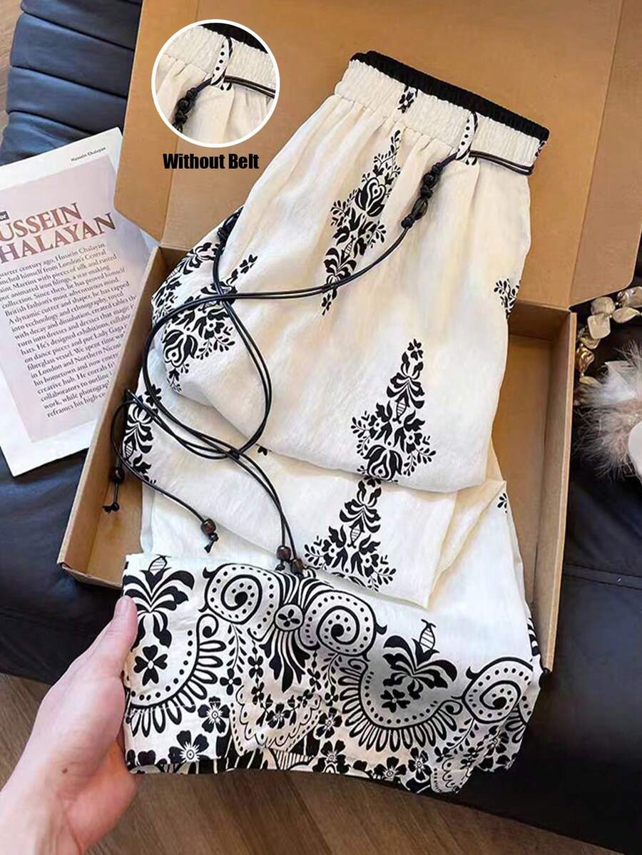 GlowEve Women's Floral Print Elastic Waist Wide Leg Loose Casual Pants - Multicolor - View 1