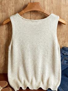 EMERY ROSE Blusa sin mangas de punto de unicolor con diseño calado para mujer - Albaricoque - Ver 2