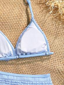 SHEIN Bộ bikini kẻ caro cho bé gái tuổi teen: Thiết kế buộc cổ, họa tiết dễ thương, mở ra xu hướng thời trang biển mùa hè. - Nhiều màu - Xem 3