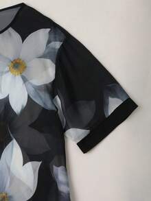 Áo kiểu thanh lịch, thoải mái, in họa tiết, chất liệu chiffon mỏng nhẹ. - màu đen - Xem 6