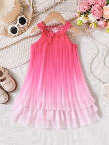 SHEIN Elladie kids Đầm không tay xếp ly màu hồng ombre cho bé gái, có nơ trang trí, thích hợp cho kỳ nghỉ, dạo phố, mặc hàng ngày và tạo nên vẻ ngoài thời trang, thanh lịch. - Hồng - Xem 8