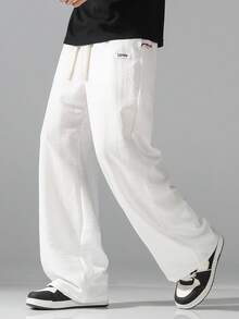VIVINTIMO Pantalones casuales versátiles de uso diario con cintura con cordón y bolsillos para hombres - Blanco - Ver 7