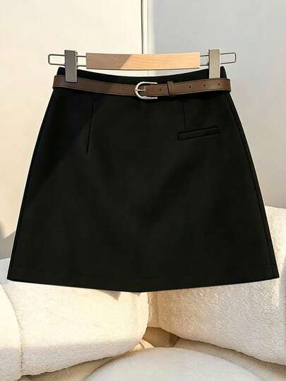 Franclia Ranclia 时尚休闲通勤百搭柔软面料高腰开衩迷你裙，A字裙，短裤，休闲裙，修身高腰A字开衩短裙，百搭日常休闲装，都市教师工作服，纯色休闲百褶迷你裙，春夏款