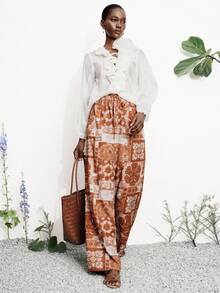Aveloria Modichic Women's Trousers Wide Leg Lightweight Woven Fabric Elastic Drawstring Waist Bohemian Vacation Style Brown Vacation Summer Career Women Printed Boho Floral Pattern Women's Pants Vacation Outfits Women Summer Holiday 25-35°C - Multicolor - View 7