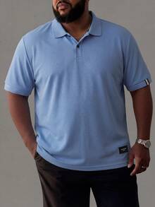 Manfinity Homme 大码男士夏季休闲纯色短袖 Polo 衫 - 淺藍色 - 查看 3