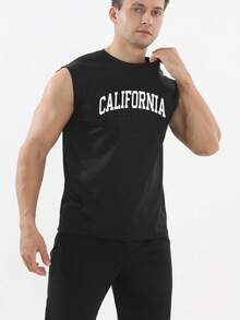 GymBeat 男士字母印花休闲运动背心 - 黑色 - 查看 4