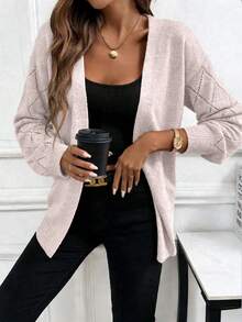 EMERY ROSE Áo khoác cardigan dệt kim dài tay, dáng rộng, màu hồng đào nhạt, kiểu dáng thoải mái, thích hợp mặc đi làm, mùa xuân/thu. - Bụi hồng - Xem 5