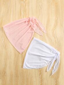 女童黑白两件套泳衣罩衫套装，含裙子和披肩，适合海滩度假，春夏休闲装 - 粉色 - 查看 3