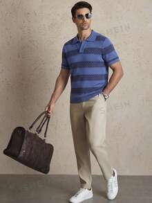 Manfinity CityGents 男士夏季度假拼接棋盘格条纹 Polo 领短袖针织衫 - 彩色 - 查看 6