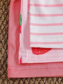 SHEIN Gentle Purple Stripe, 3D Bow Pattern, Young Girl Casual Simple Versatile Round Neck Cap Sleeve T-Shirt 1pc Suitable For Spring/Summer Daily Wear, - Multicolor - View 5