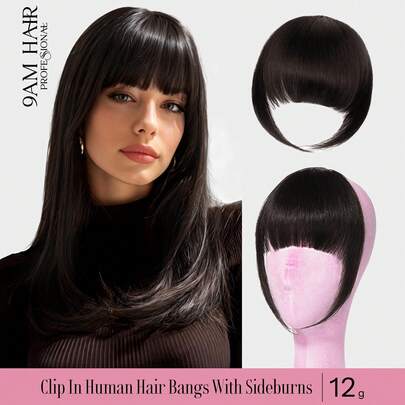 Tóc mái kẹp 100% tóc thật NC# Màu đen tự nhiên, tóc mái kẹp có phần thái dương, tóc mái giả bằng tóc thật, tóc nối cho nữ sử dụng hàng ngày