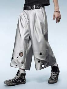 ROMWE MEN Street Life Men's Hip-Hop 7/10 Length PU Leather Shorts - Silver - View 9