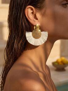 Swim Chiccia Women's Retro Boho Style Summer Tassel Drop Earrings - White - View 1