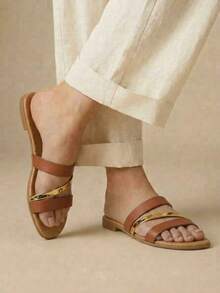 Flat Sandal In Gold, Rose And Silver Gold - 棕色 - 查看 2