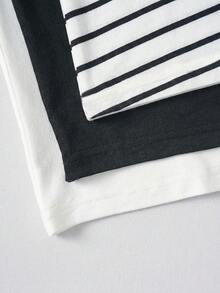 SHEIN LUNE 大尺碼休閒百搭寬版女款T恤上衣，適合夏季返校穿搭、海灘、約會之夜、辦公室，母親節禮物，黑白色 - 彩色 - 查看 3