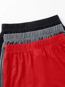 SHEIN 3pcs Teen Boy Casual Color-Block Reflective Strip Pattern Shorts Set, Black/Grey/Blue, For Sports & Home, School, Campus, College - Red - View 5
