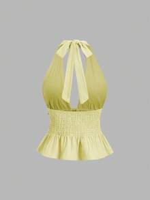 SHEIN Sweetro Bộ đồ nữ phong cách Bohemian màu mơ gồm áo hai dây cổ chữ V, dây mảnh đính sequin hình vỏ sò và quần ống rộng thoải mái, thích hợp cho mùa xuân/hè. - Vàng nhạt - Xem 4