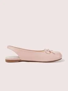 CUCCOO DOLLMOD WomenShoes Pink Round Toe Bow Classic Retro Style Split-Toe Pinch Shoes Flat Shoes Hollow Heel Basic Commuter Style Street Style - Pink - View 3