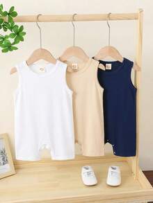 Bộ 3 món áo liền quần không tay họa tiết hoạt hình sọc dễ thương cho bé trai sơ sinh mùa hè - Nhiều màu - Xem 1
