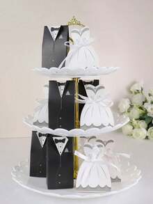 100pcs/200pcs Kotak Permen Souvenir Pernikahan, Wadah Berbentuk Gaun Tuxedo dengan Pita Satin untuk Hadiah Pesta Bridal Shower - satu ukuran cocok untuk semua - View 5