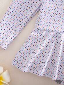 SHEIN Young Girl Full Print One-Piece Swimsuit, Suitable For Beach Vacation, Pool Party, Beach Party - Pink - View 4