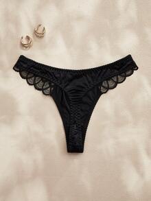 Charlaine Perizoma elegante da donna in stile francese romantico, in pizzo nero e raso charmeuse, adatto per vacanze, matrimoni e uso quotidiano - nero - Visualizzare 2