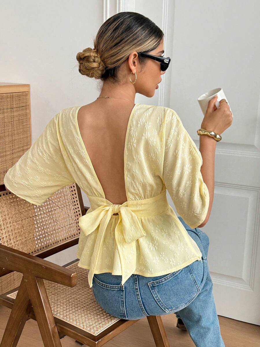 Elyressa 女士梭织优雅夏季女式衬衫 - 黃色 - 查看 1