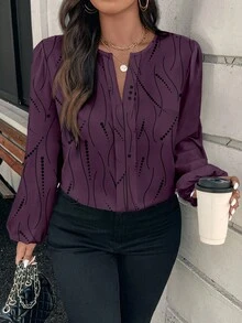SHEIN Clasi 大码女式波点图案长袖休闲衬衫 - 彩色 - 查看 1