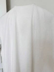 SHEIN EZwear 女款全白 95% 棉 T 恤，夏季休閒早午餐復古優雅通勤印花上衣，圓領收腰不對稱蝙蝠袖度假風 - 白色 - 查看 8