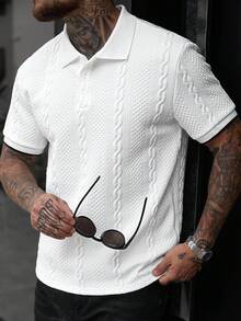 Manfinity Homme Men's Fashionable Casual Retro Short Sleeve Polo Shirt, Essential For Daily Outings, Great Gift For Family And Friends,Football, World Cup - White - View 3
